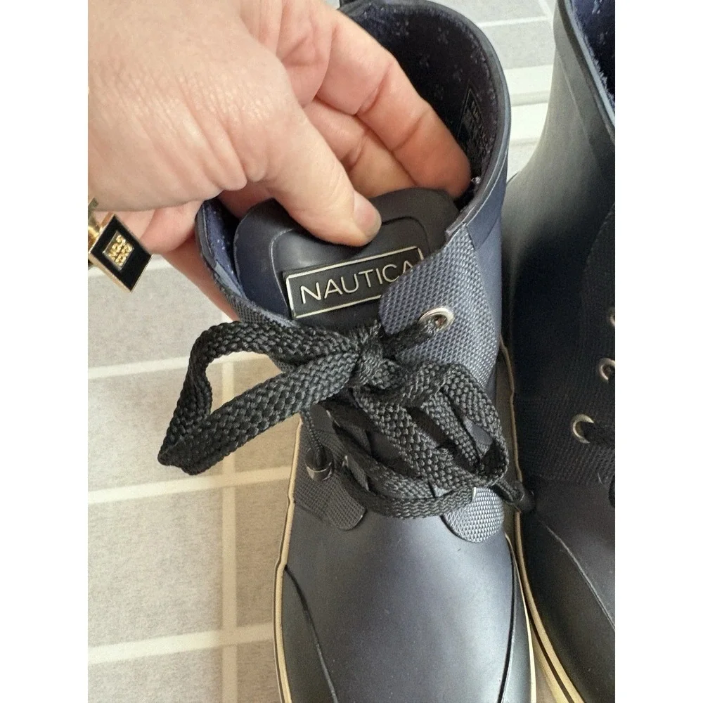 Nautica Navy Blue Ankle Water Rain Boots‎ Wellies Women's Sz 7 Lace-Up Coastal